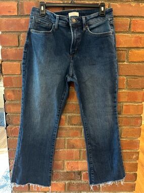 Women's Dark Blue Cropped Raw Hem Jeans